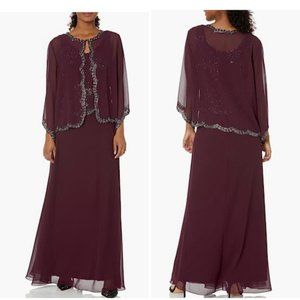 J Kara Women's 3/4 Sheer Sleeve Beaded Jacket Dress Size: 10